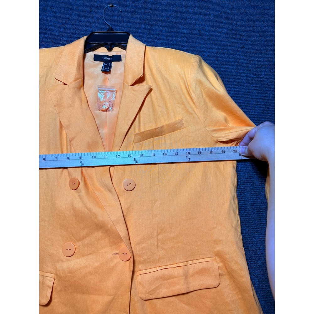 Forever 21 Blazer Jacket Women Large Orange Double Breasted Linen Blend - Picture 6 of 9